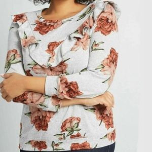ModCloth Ruffle Recipient Floral Sweater XL